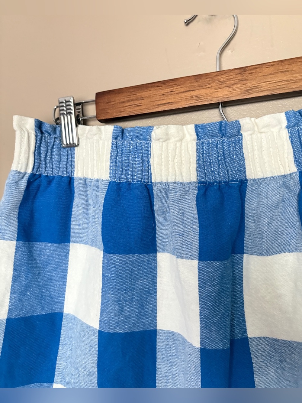 J.Crew Linen-Cotton Mini Skirt blue & white oversized gingham checkers sz S EUC - Picture 5 of 14